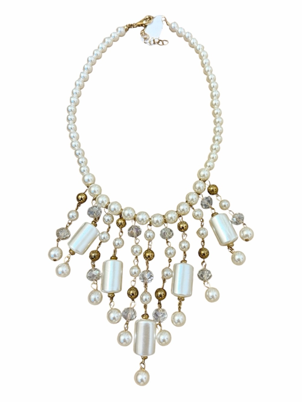Gorgeous Pearl and Gold Beaded Drop Necklace
